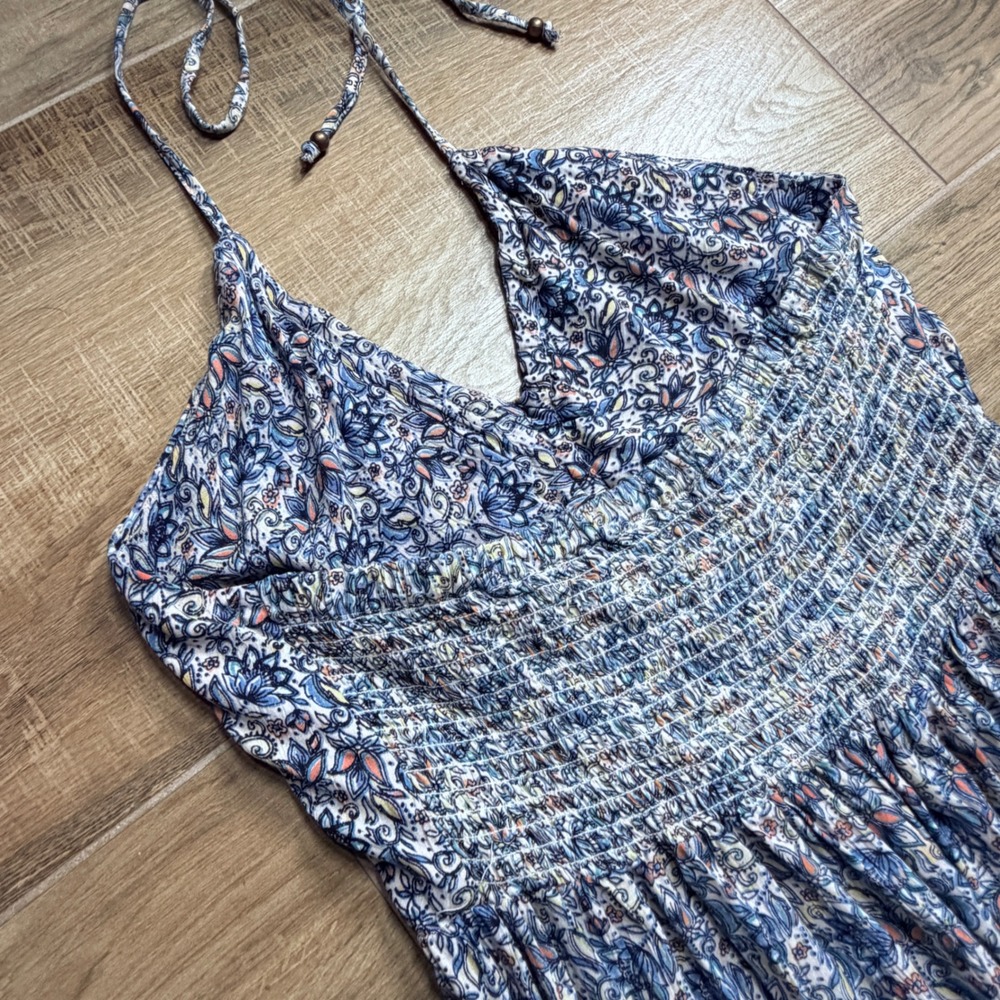 Angie Blue Paisley Floral Halter Maxi Dress Women Large Boho Festival Summer - Picture 7 of 11